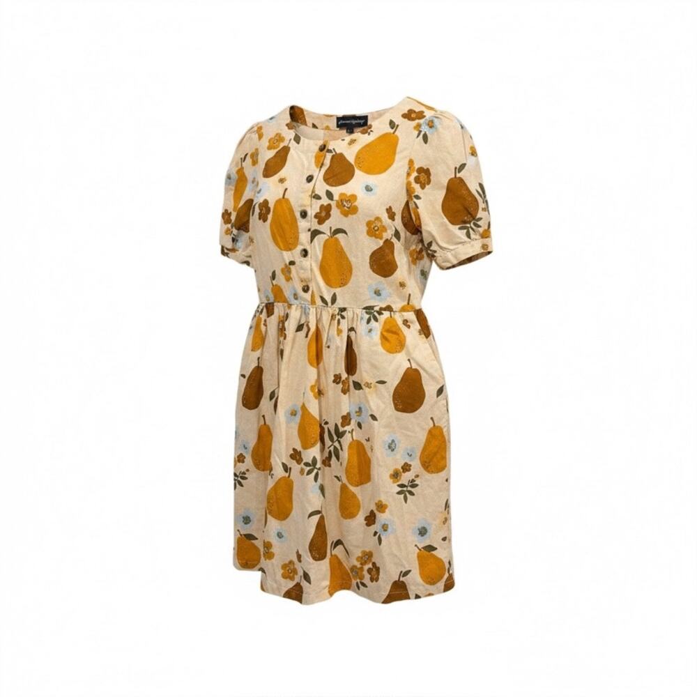 Princess Highway Linen Blend Floral Pear Button Front Dress 8 Fruit